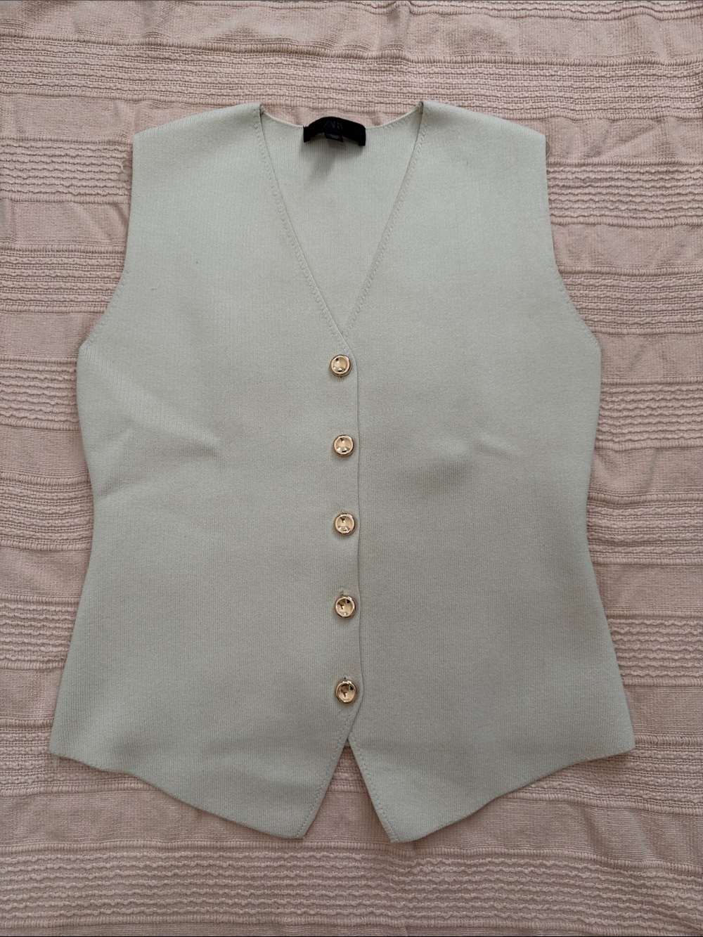 Zara Light Mint Green Sleeveless Buttoned Vest